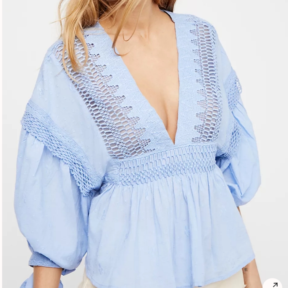 Free People Light Blue Crochet Top